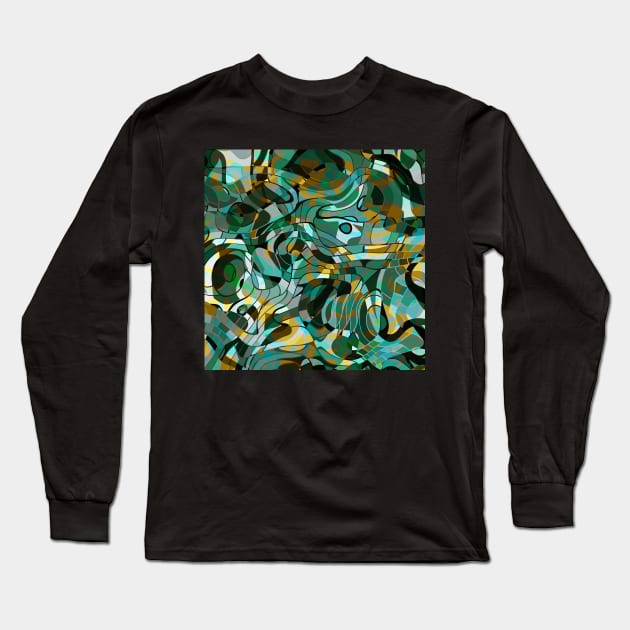 Green and Gold Geometric Pattern Long Sleeve T-Shirt by TMHirstArts